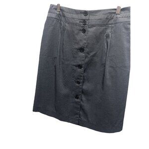 Talbots Navy Blue and Gray Striped Seersucker Button Front Pencil Skirt